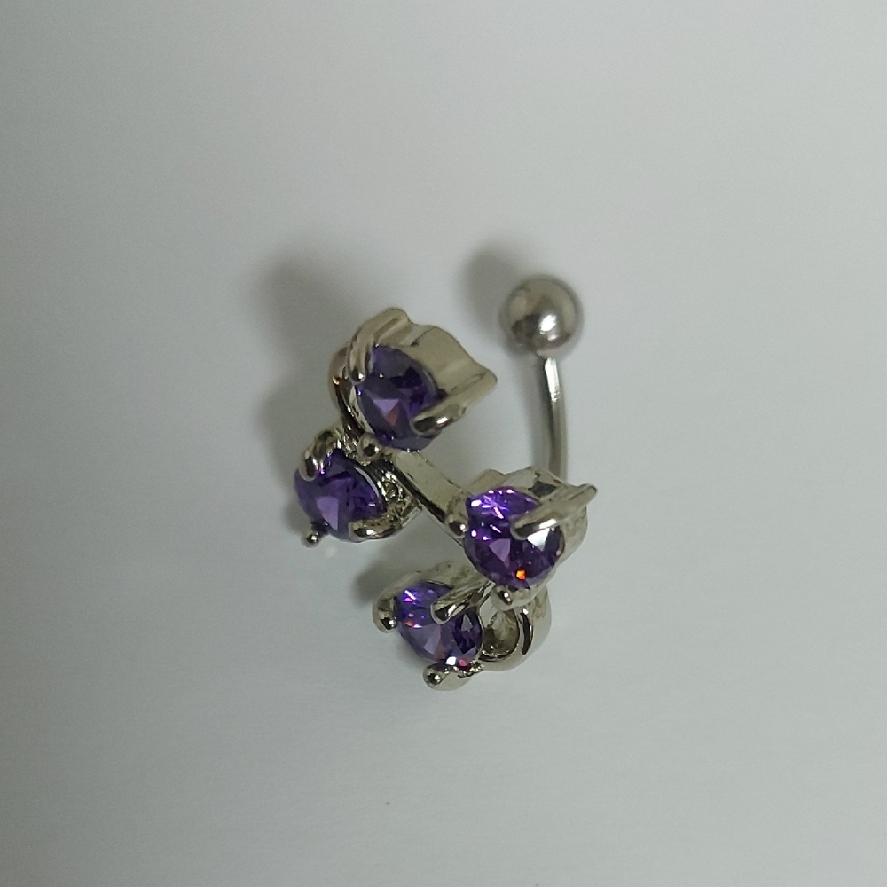 Elegant Silver and Purple Butterfly Belly Ring